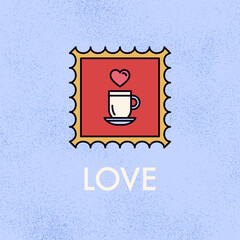 Love Cup Postal Stamp. Vector illustration