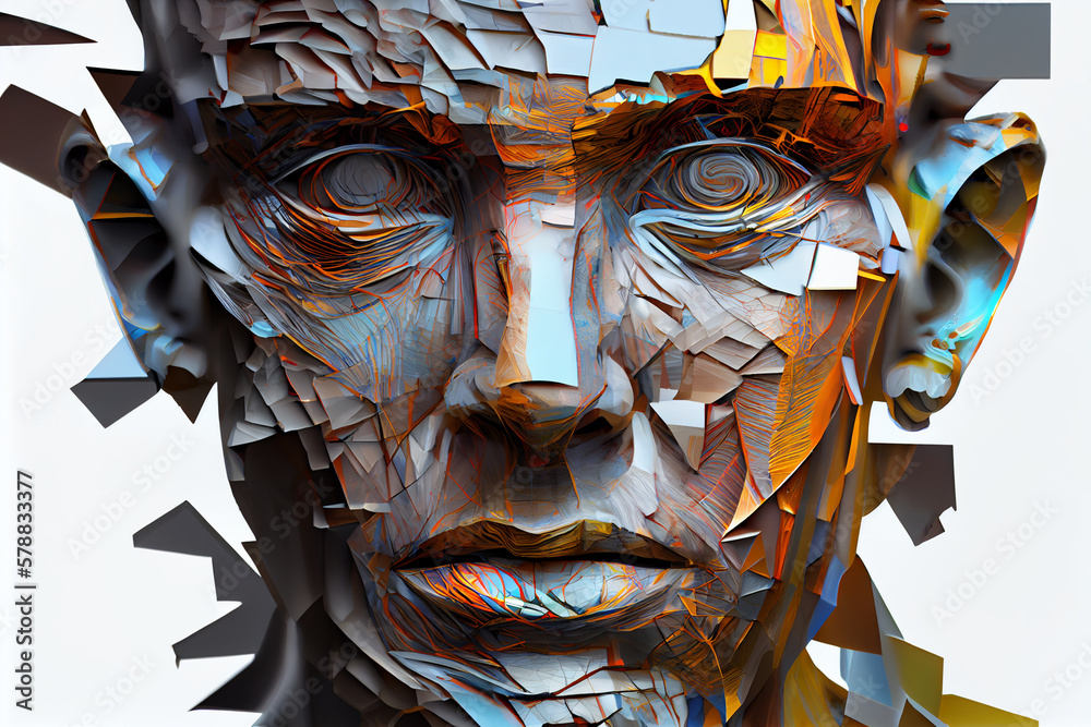 Leinwandbilder a digital artwork featuring a human figure or face that is abstracted or fragmented, representing th