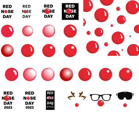 set of red nose day 2023 icons for web and mobile. Red dot bundle. Red circle vector graphic resources. Red Nose Day (Comic Relief). Art & Illustration