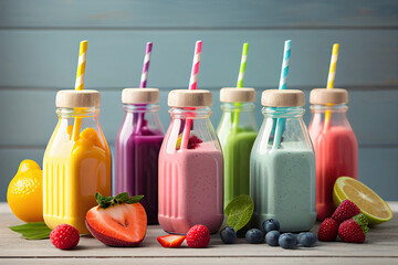 Colorful fruit smoothies, Generative AI