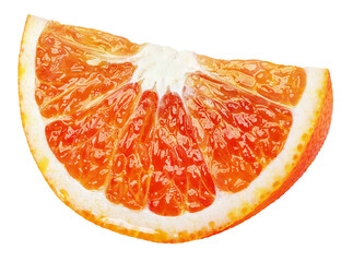 Ripe wedge of blood red orange citrus fruit isolated on transparent background. Sanguinello blood...