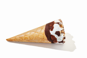 vanilla ice cream with cone on on white background