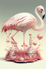 Paper cut style, Flamingo bird design ,made with Generative AI