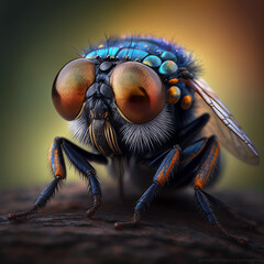 Macro close-up of a fly's eyes, AI generated