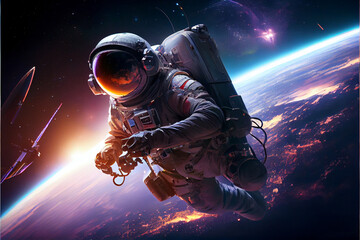 Obraz na płótnie Canvas Astronaut in space above the Earth generative AI