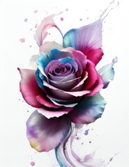 Watercolor drawing, multi-colored roses close-up