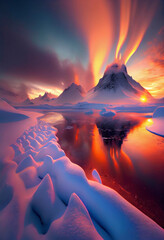 Snowy mountain range landscape, frozen environment with snow, 3d illustration