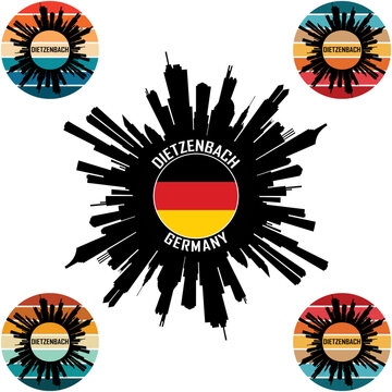 Dietzenbach Skyline Silhouette Germany Flag Travel Souvenir Sticker Vector Illustration SVG EPS AI