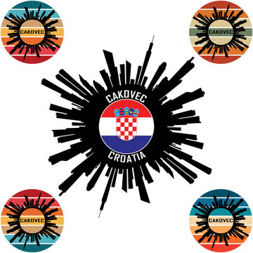 Cakovec Skyline Silhouette Croatia Flag Travel Souvenir Sticker Vector Illustration SVG EPS AI