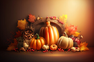 Naklejka na ściany i meble Happy Thanksgiving on dark background. Illustration AI Generative