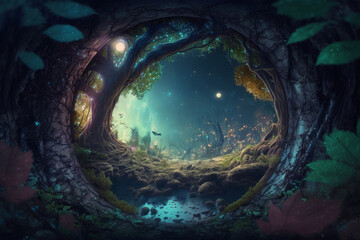Fairytale natural green environment background. Illustration AI Generative