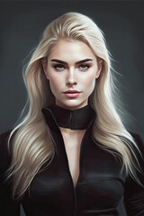 Fototapeta premium woman with blond long hair and black sweater