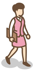 Woman in formal clothes walking with document. Isometric office worker