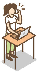 Woman talking on phone and working on laptop. Multitasking person isometric icon