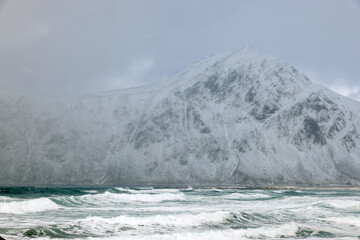 Winter stormy light in Lofoten Archipelago, Norway, Europe