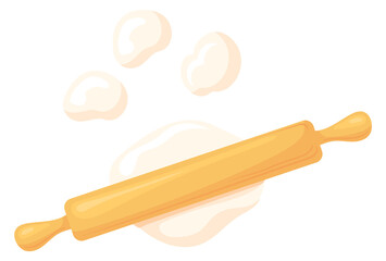 Wooden pin rolling dough. Baking preparation icon