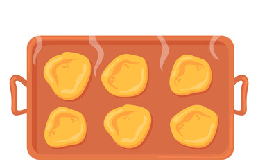 Cookies on hot baking sheet. Cartoon cooking icon