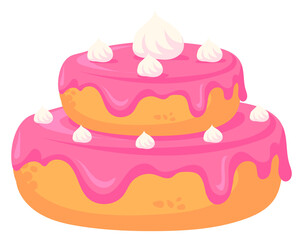 Cream pink berry cake. Cartoon pastry icon