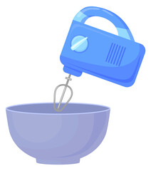 Mixing ingredients in bowl. Cartoon cooking icon