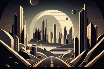 Vector illustration of futuristic city skyline.