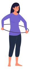 Happy woman hula hooping. Home workout exercise - obrazy, fototapety, plakaty