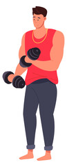 Man exercising with dumbbell. Power lifting workout