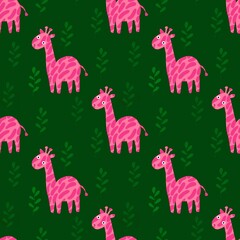 Cartoon summer animals seamless giraffes pattern for wrapping paper and kids clothes print and fabrics