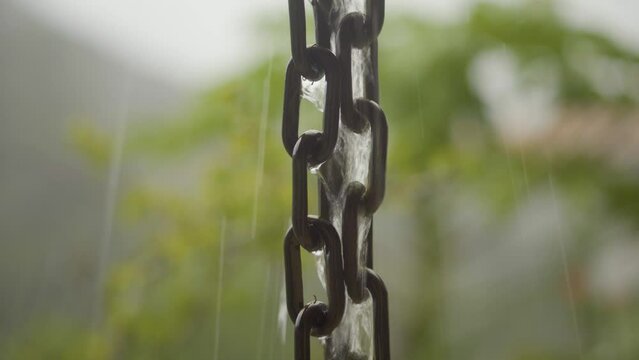 Chuva escorrendo por uma corrente
