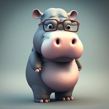 Cute cartoon character hippopotamus. Cartoon hippo. Begimot. Cartoon hippopotamus on a colorful background. Cartoon hippopotamus with cute eyes. Generative AI.