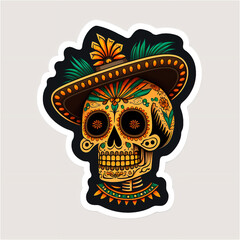 Illustration of Skull with Mexican decoration on Day of the Dead celebration day