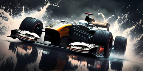 Foto op Plexiglas F1 race car drifting over a water splash - action sports illustration. Generative AI. © Albert
