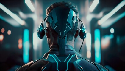 Man wearing VR headset, Virtual reality concept, generative AI
