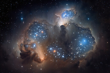 Fototapeta na wymiar Glowing blue nebula with stars. Fantasy galaxy generative AI background