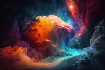 Fototapeta na wymiar Colorful nebula with stars. Fantasy galaxy generative AI background