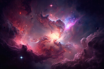 Obraz na płótnie Canvas Pink nebula with stars. Fantasy galaxy generative AI background