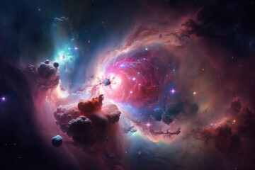 Obraz na płótnie Canvas Pink nebula with stars. Fantasy galaxy generative AI background