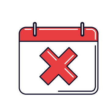 calendar png icon with a red x with white background