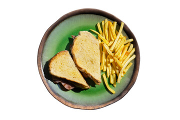 Sandwich and french fries in plate
