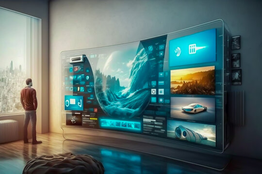 Smart tv management system usign augmented reality, future smart tv concept, illustration, generative ai