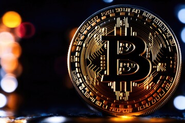 Bitcoin, dark realistic photo. Generative AI. 