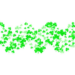St patricks day background with shamrock. Lucky trefoil confetti. Glitter frame of clover leaves. Template for poster, gift certificate, banner. Decorative st patricks day backdrop.
