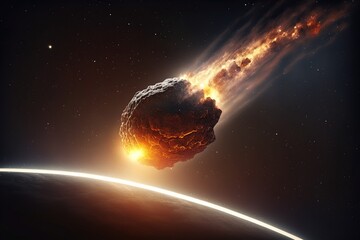 A comet or meteor , an asteroid or meteorite falls to the ground. Ai. Attack of the meteorite - obrazy, fototapety, plakaty