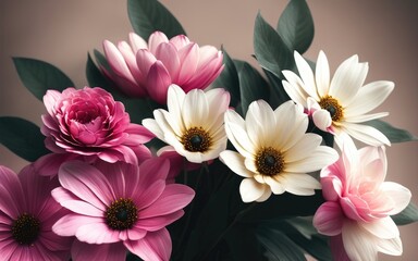 Flowers, soft and beautiful scene, with a blurred gradient backdrop. Generative AI.