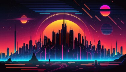 sci fi skyline, futuristic urban, abstract poster, generative ai