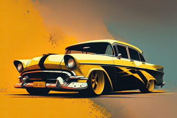 Plakat vintage black and yellow car made with generative ai