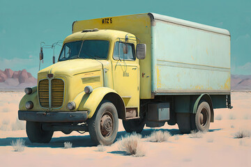 blue and yellow old truck made with generative ai