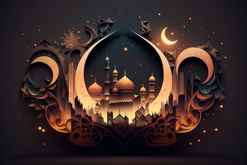 Ramadan abstract golden illustration created using generative AI.