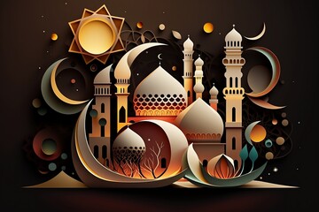 Ramadan abstract golden illustration created using generative AI.