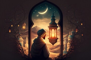 Ramadan abstract golden illustration created using generative AI.