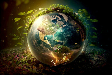 Obraz na płótnie Canvas earth day green globe. Generative ai